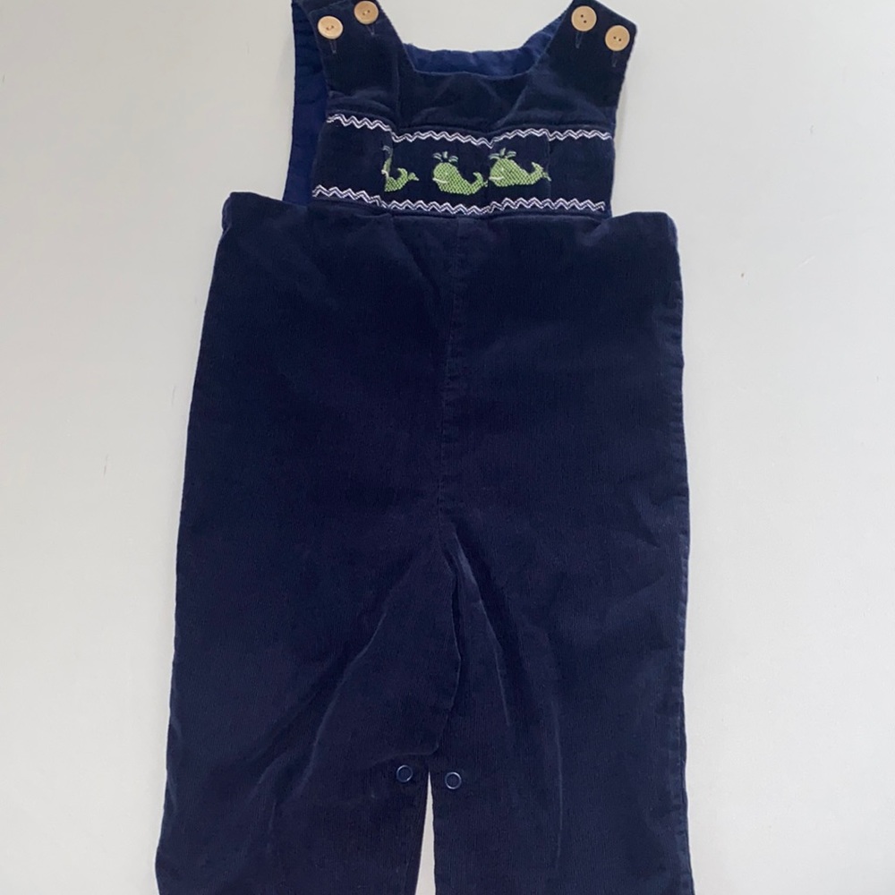 Little English Navy Corduroy Whale Smocked Footie